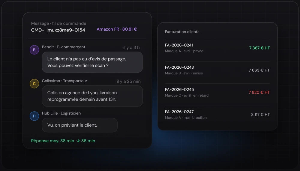 Un espace partagé avec chaque client : aperçu de l’écran SupplyOS